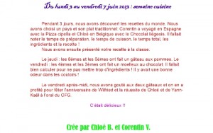 quelques mots sur cette semaine cuisine